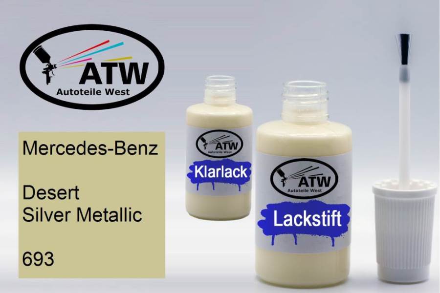 Mercedes-Benz, Desert Silver Metallic, 693: 20ml Lackstift + 20ml Klarlack - Set, von ATW Autoteile West.